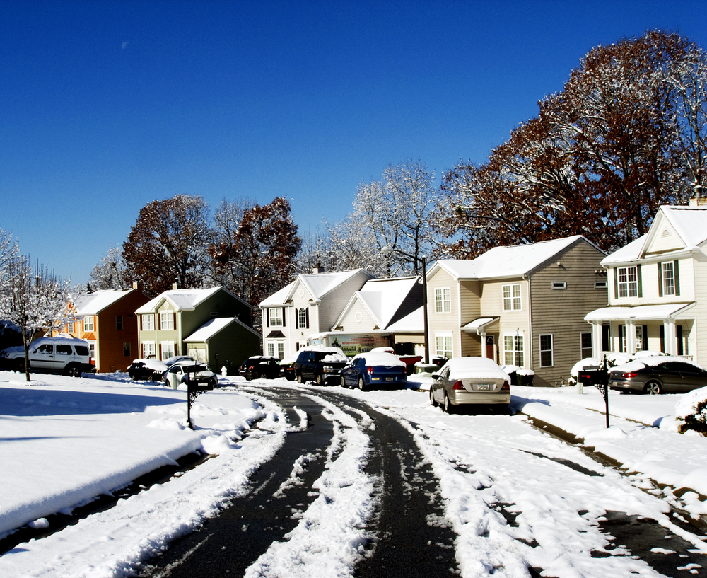 snow on houses